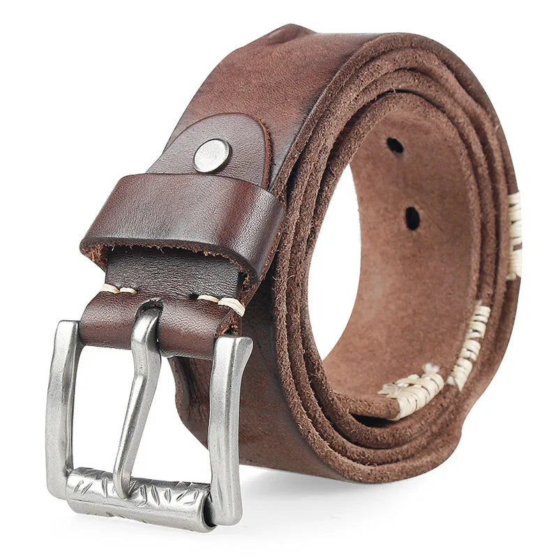 MEDYLA Original Cowhide Belt for Men Pin Buckle Full Grain Leather Belt for Jeans Wide Strap High Quality Cummerbunds