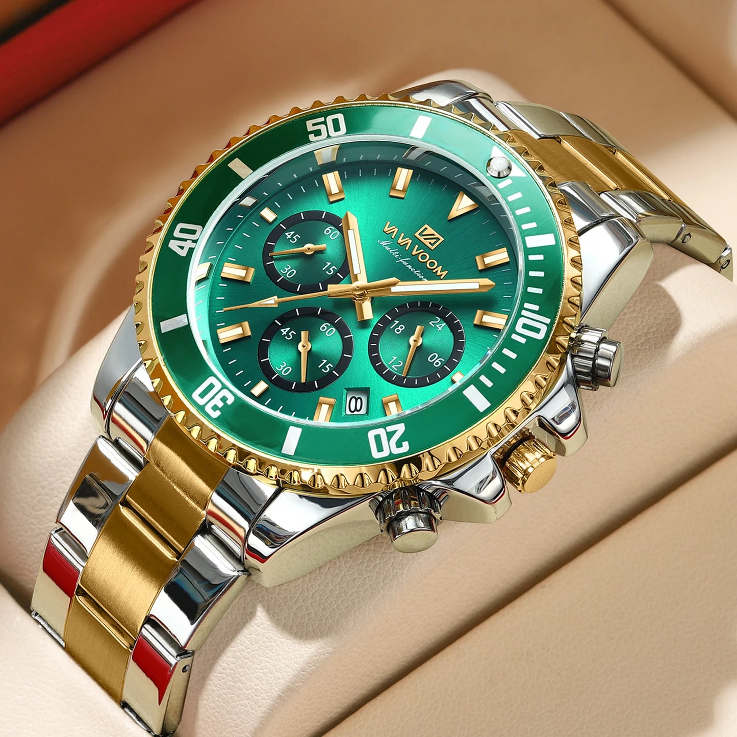 Multifunctional Mens Quartz Watch Luxury Water Night Glow Business Style Diver Series Stainless Steel Leisure Fashion Wristwatch