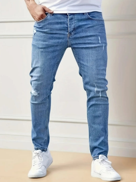 Men's Slim-Fit Stretch Jeans - Vintage Five-Pocket Light Blue | Retro Style, Modern Fit for Fall Transition