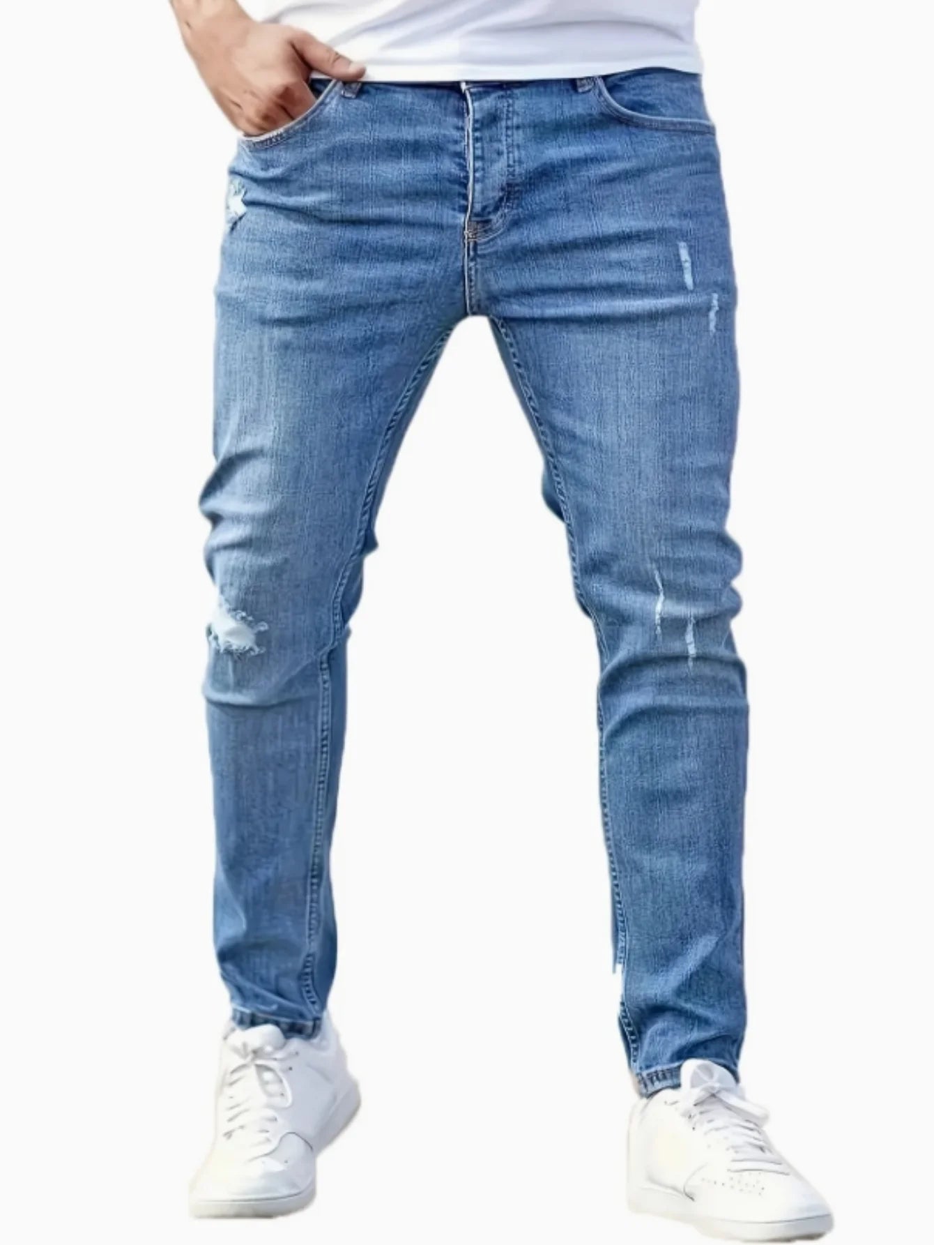 Men's Slim-Fit Stretch Jeans - Vintage Five-Pocket Light Blue | Retro Style, Modern Fit for Fall Transition