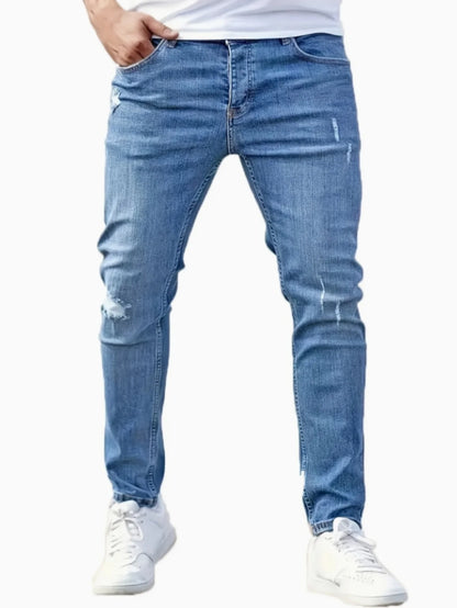 Men's Slim-Fit Stretch Jeans - Vintage Five-Pocket Light Blue | Retro Style, Modern Fit for Fall Transition
