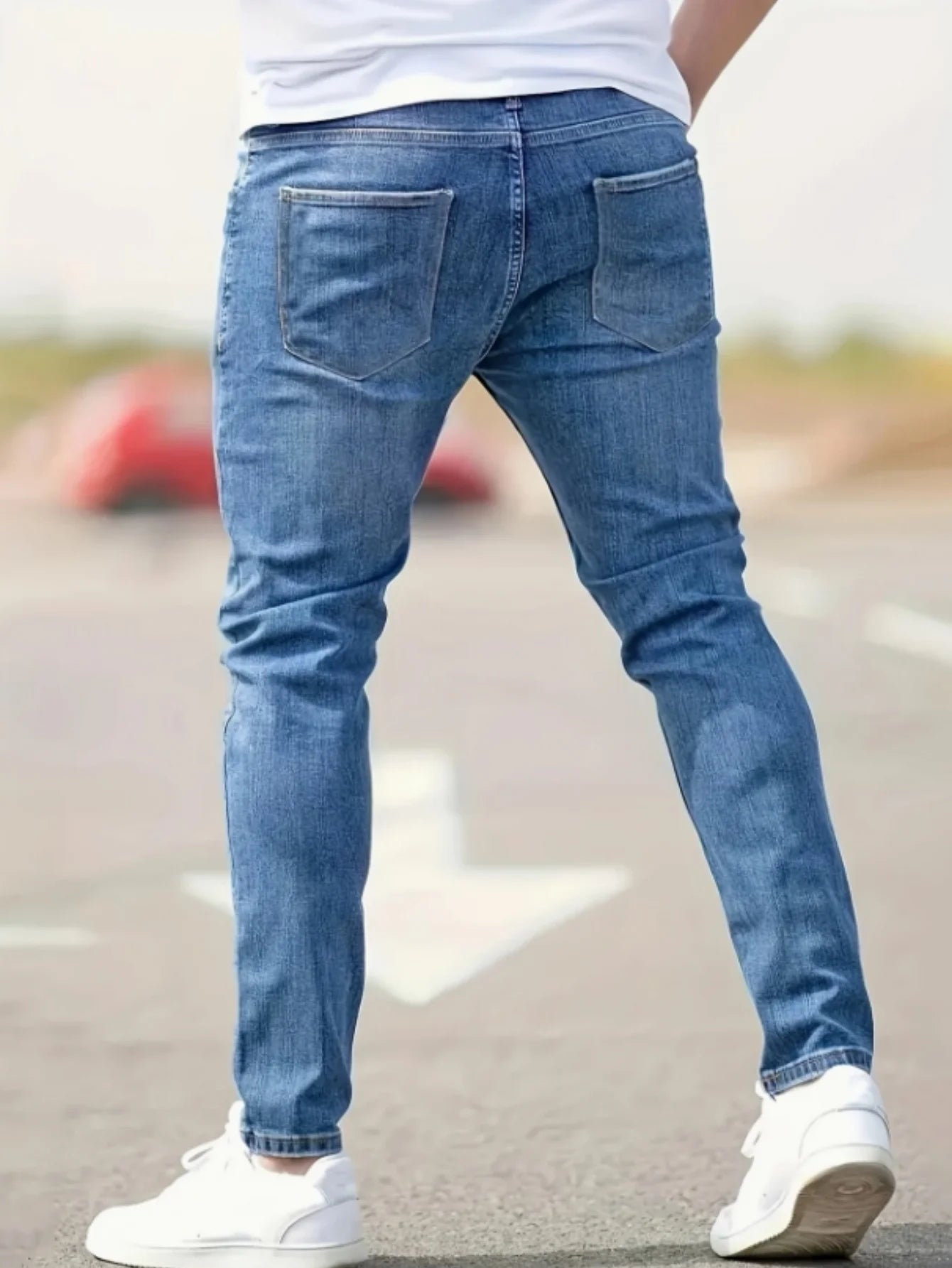 Men's Slim-Fit Stretch Jeans - Vintage Five-Pocket Light Blue | Retro Style, Modern Fit for Fall Transition