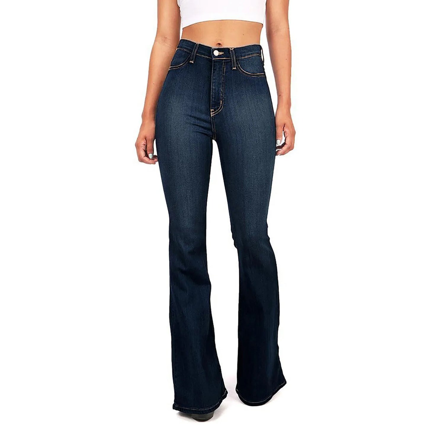 4XL Flare jeans women High Waist Jeans Zipper Fly Denim Blue Black Jeans Wide Leg Pants Bandage Skinny Push Up Jeans Trousers
