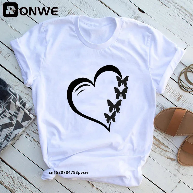 Women's Butterfly Tree Print Harajuku T-Shirt, Round Neck Top, Short Sleeve, Casual Summer Tee Shirt,Drop Ship