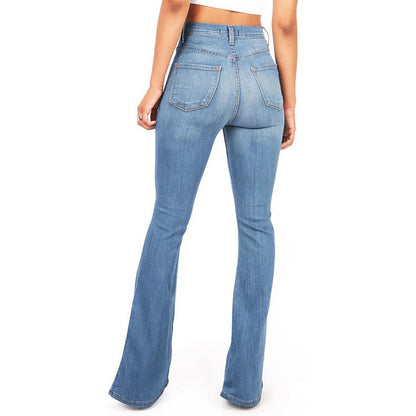 4XL Flare jeans women High Waist Jeans Zipper Fly Denim Blue Black Jeans Wide Leg Pants Bandage Skinny Push Up Jeans Trousers