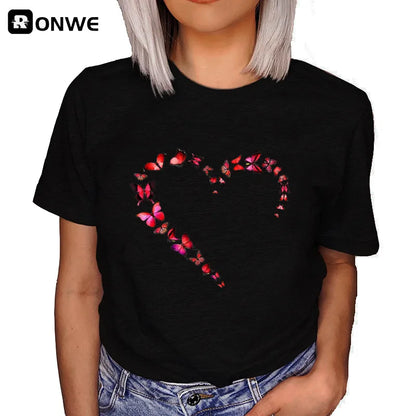Women's Butterfly Tree Print Harajuku T-Shirt, Round Neck Top, Short Sleeve, Casual Summer Tee Shirt,Drop Ship