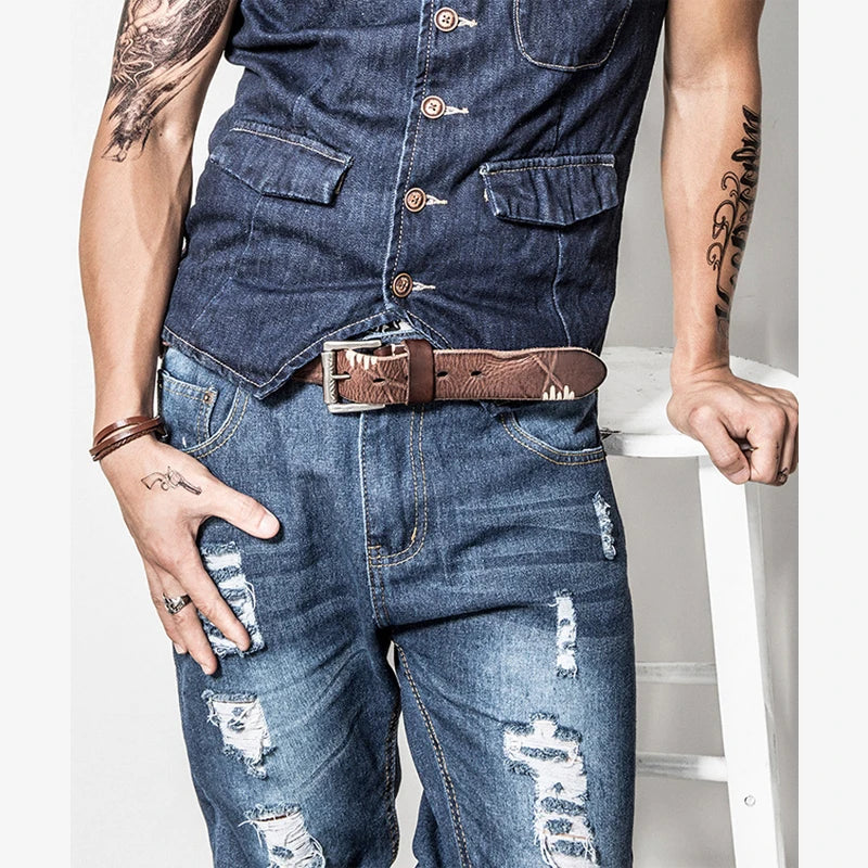 MEDYLA Original Cowhide Belt for Men Pin Buckle Full Grain Leather Belt for Jeans Wide Strap High Quality Cummerbunds