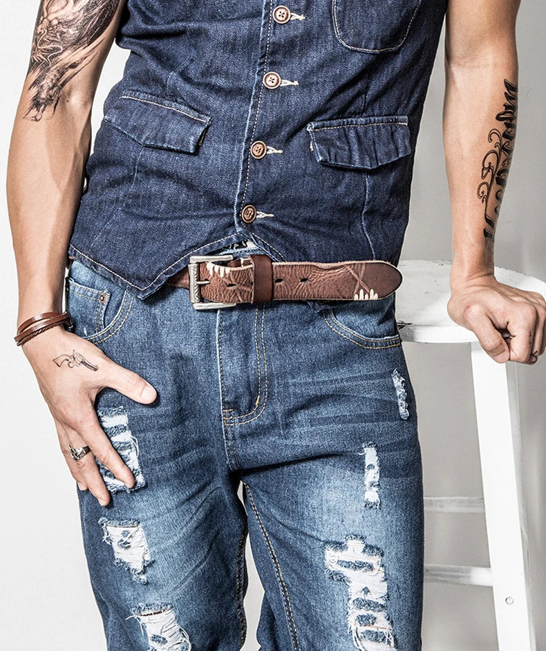 MEDYLA Original Cowhide Belt for Men Pin Buckle Full Grain Leather Belt for Jeans Wide Strap High Quality Cummerbunds