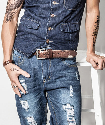 MEDYLA Original Cowhide Belt for Men Pin Buckle Full Grain Leather Belt for Jeans Wide Strap High Quality Cummerbunds