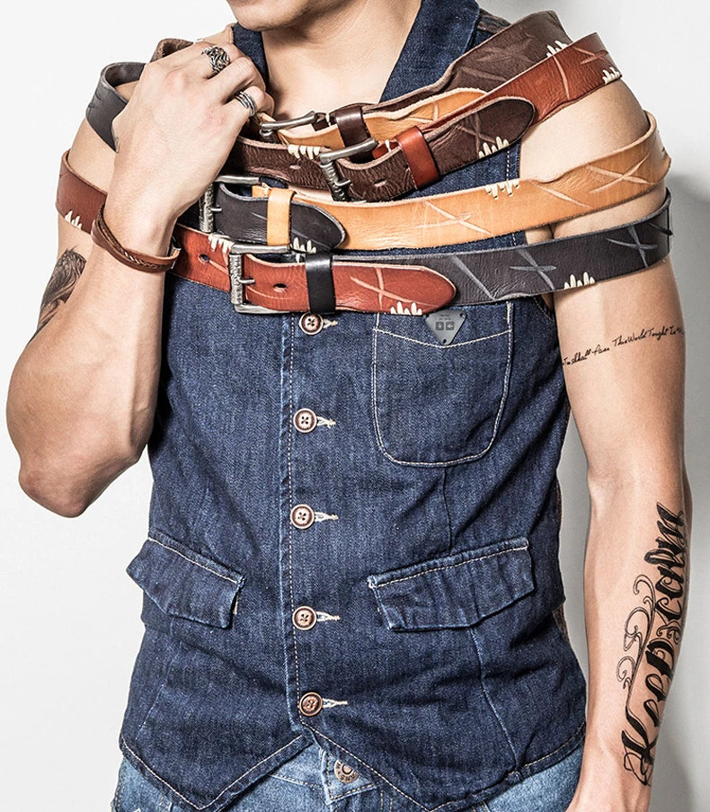 MEDYLA Original Cowhide Belt for Men Pin Buckle Full Grain Leather Belt for Jeans Wide Strap High Quality Cummerbunds