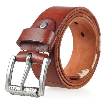 MEDYLA Original Cowhide Belt for Men Pin Buckle Full Grain Leather Belt for Jeans Wide Strap High Quality Cummerbunds