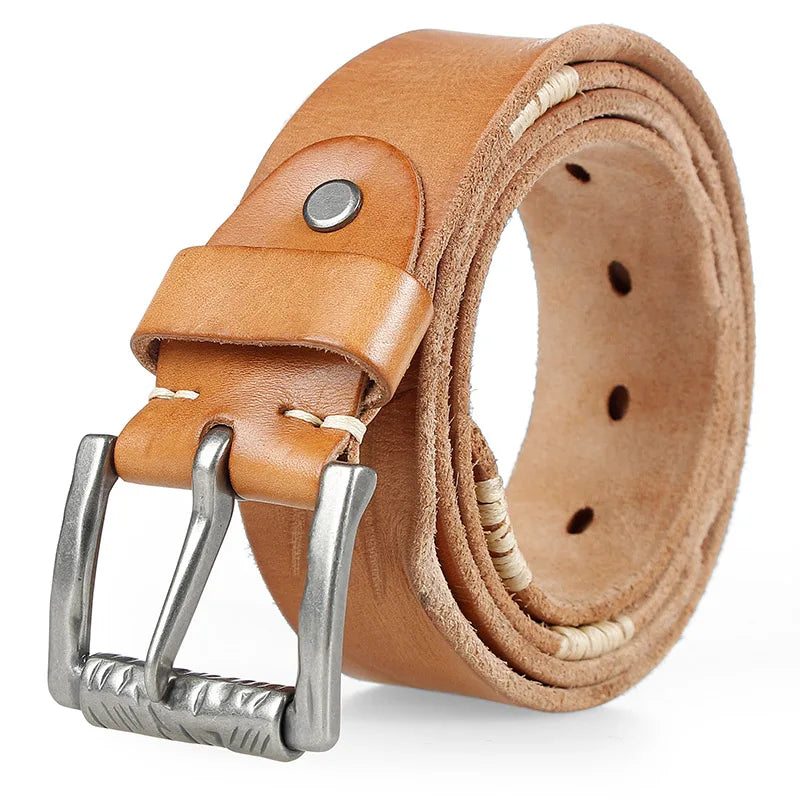 MEDYLA Original Cowhide Belt for Men Pin Buckle Full Grain Leather Belt for Jeans Wide Strap High Quality Cummerbunds
