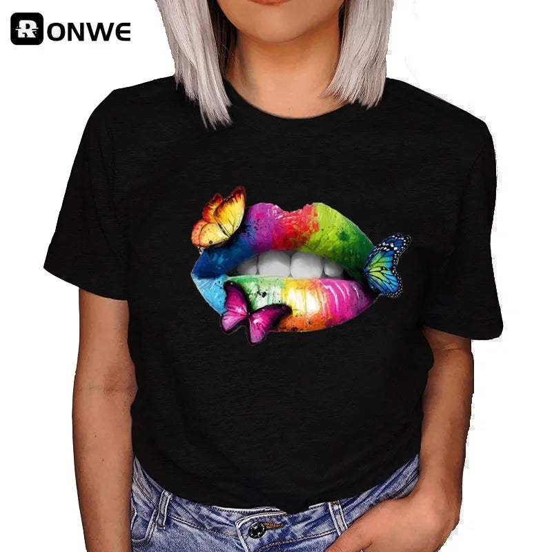 Women's Butterfly Tree Print Harajuku T-Shirt, Round Neck Top, Short Sleeve, Casual Summer Tee Shirt,Drop Ship