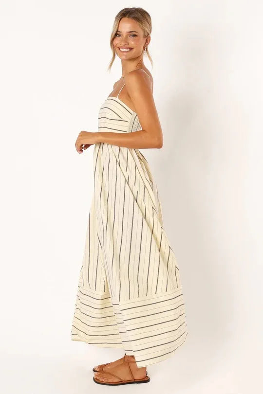 Fashion Stripe Slip Maxi Dress Women 2024 New Elegant Sleeveless Slash Neck Suspender Beach Dress Females Holiday Party Vestidos
