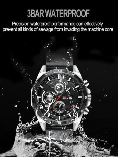 Top Men Watch Sports Style 46mm Large Leather Racing Style Casual Fashion Original Black Rose Gold Calendar Quartz Watch Relogio