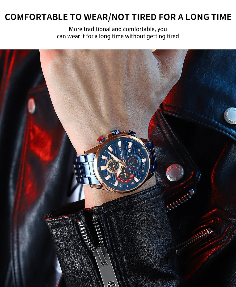 Gurren 8415 Men's Minimalist Six-hand Quartz Watch, Water-resistant Calendar Business Wristwatch
