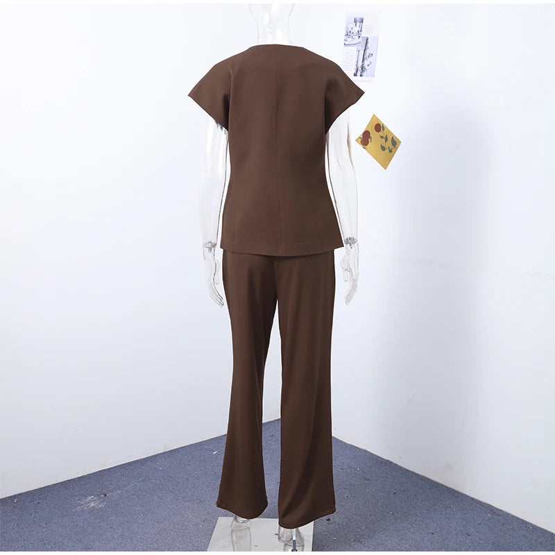 Casual Women's Trouser Suit Single Button Blazer High Waist Wide Leg Pants Lady Suits 2025 Spring Summer 2 Pieces Set Women