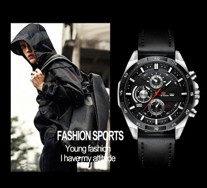 Top Men Watch Sports Style 46mm Large Leather Racing Style Casual Fashion Original Black Rose Gold Calendar Quartz Watch Relogio