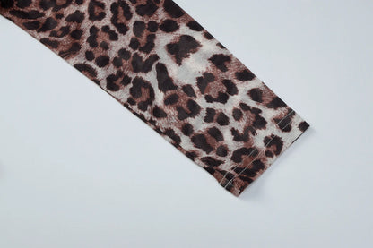 Dulzura Autumn Fashion Sexy Off Shoulder Long Sleeve Slim Leopard Print T-Shirt Women'S Casual Versatile Street Style Outfit Y2K