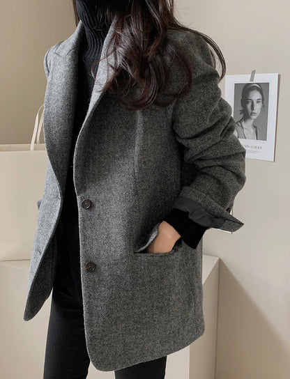 Woolen Jackets Thick and Warm Korean Fashion Heavy Jackets High-end Versatile New Autumn and Winter Black Tweed Suit Women Coat