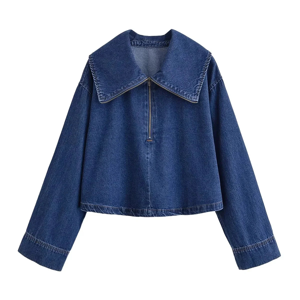 KONDALA Vintage Casual Chic Women Cowboy Suit Zipper Loose Jackets Long Pockets Pants Fashion 2025 Spring Summer Denim Suits