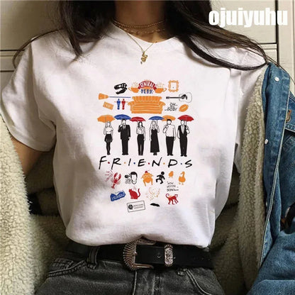 Fashion Friends Tv Show Funny Cartoon Women's T-shirt print ladies T-shirt casual basis O-collar black shirt short sleeve Tshirt