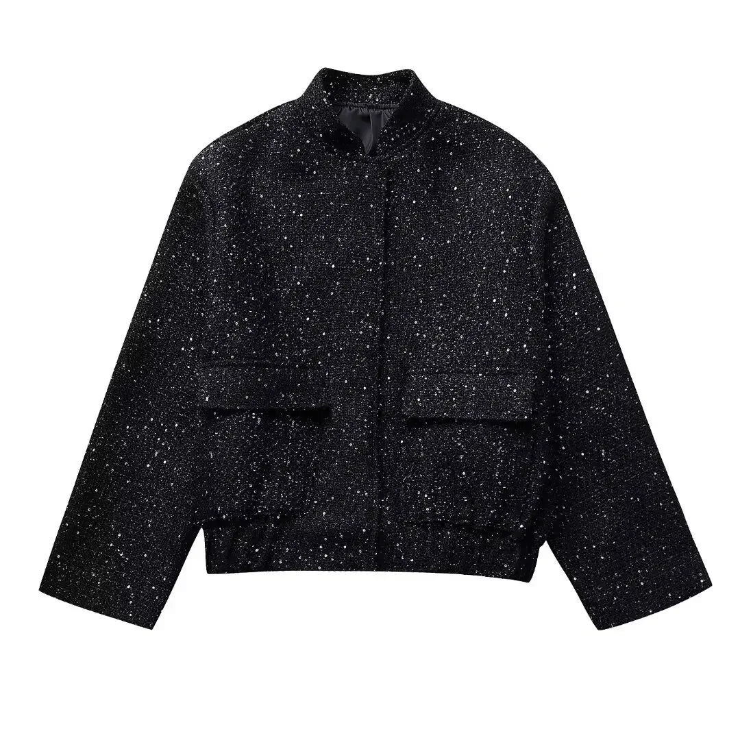 Suninheart Winter Women's Sequins Bomber Jacket Paillette Shiny Gold Jacket Coat Glitter Outerwear Lady New in Coats & Jackets