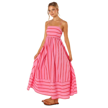 Fashion Stripe Slip Maxi Dress Women 2024 New Elegant Sleeveless Slash Neck Suspender Beach Dress Females Holiday Party Vestidos