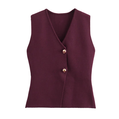 MUJER Knit Sleeveless Vests for Women White Black Cropped Vest Top Women Vintage Button Female Vest Knitted Short Vest Women