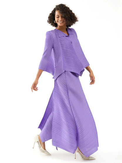 Miyake Pleated Two Piece Sets Spring New Korean Style Single Button Shirt Jacket Harem Pants Loose Designer Aesthetic Clothes