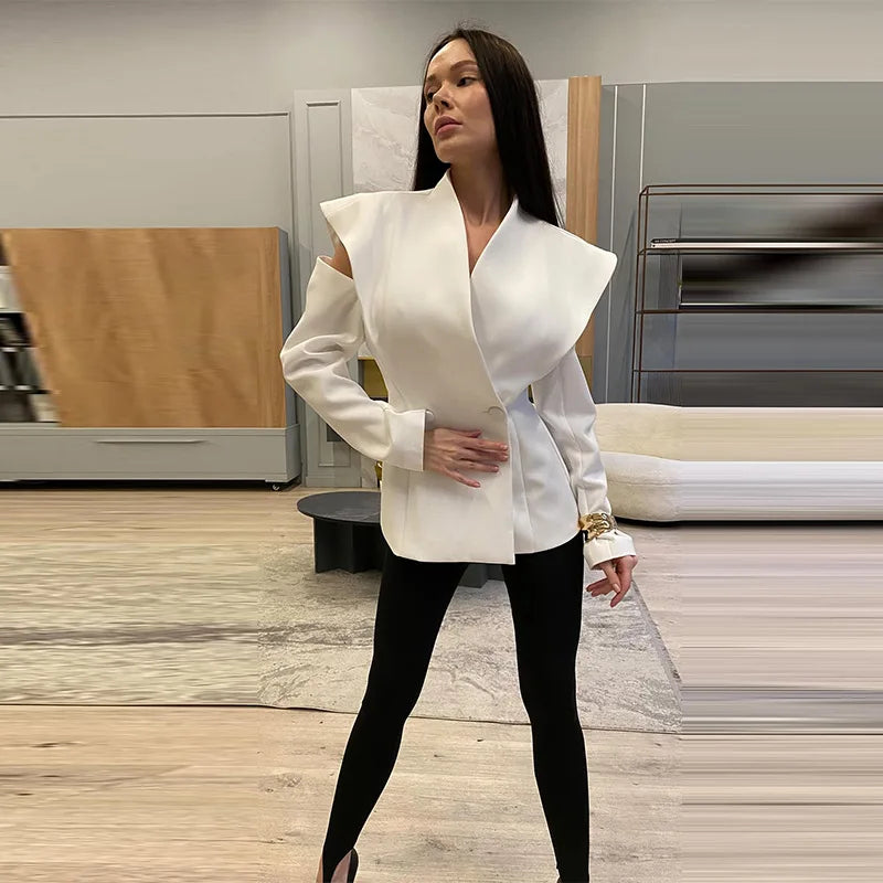 Chic Deconstructed Women's Blazer Full Sleeve Double-Breasted Waist-Closed Lady Jackets 2026 Spring Female Street Coats New