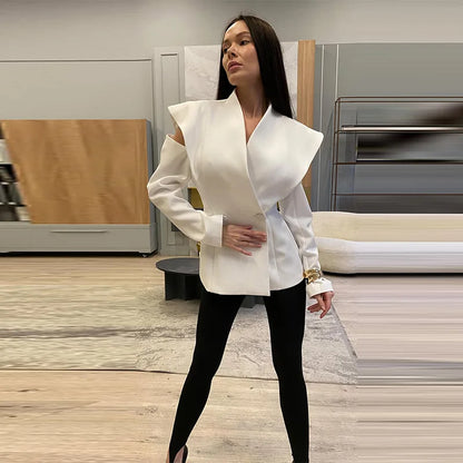 Chic Deconstructed Women's Blazer Full Sleeve Double-Breasted Waist-Closed Lady Jackets 2026 Spring Female Street Coats New