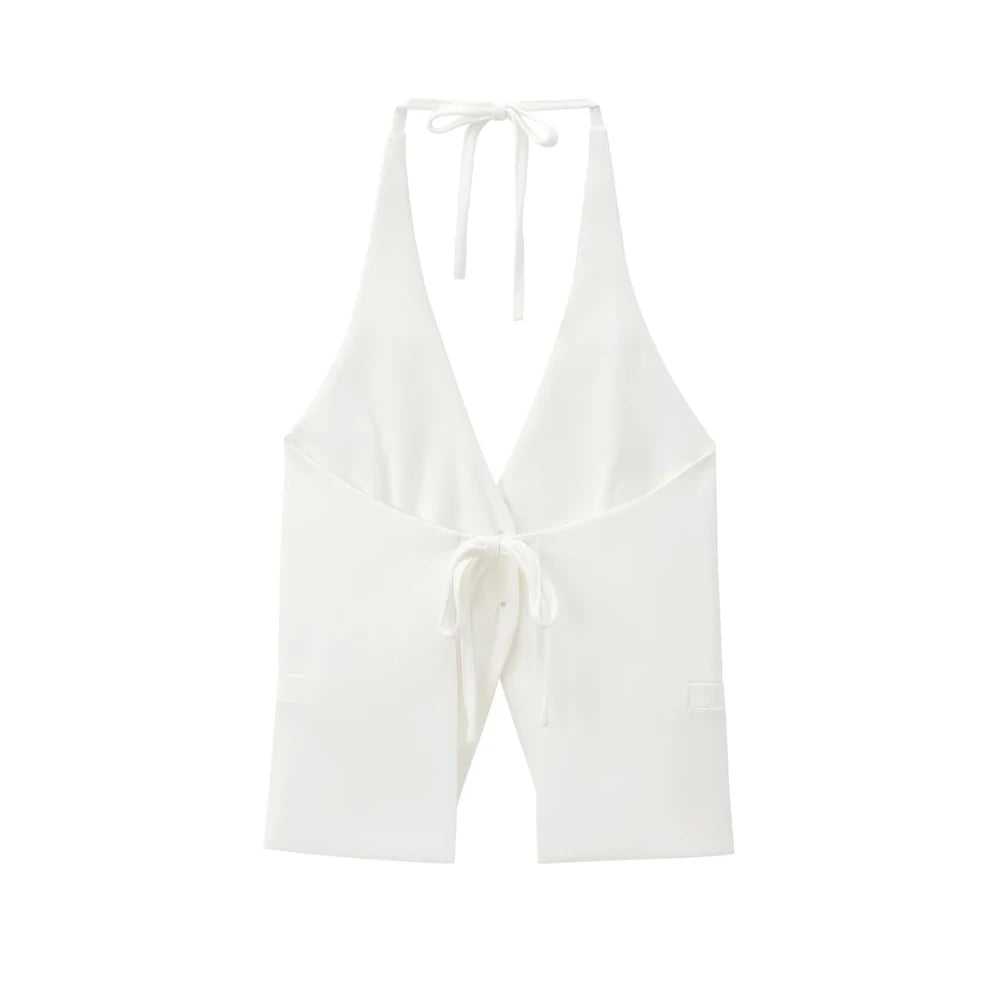 Front Button Tank Tops for Women, Tied Halter Neck, Backless, Female Camis, Sexy Fashion