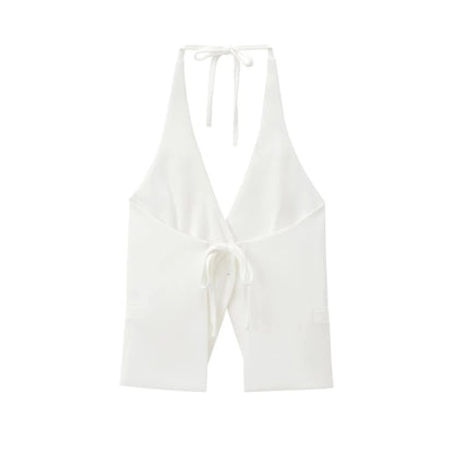 Front Button Tank Tops for Women, Tied Halter Neck, Backless, Female Camis, Sexy Fashion
