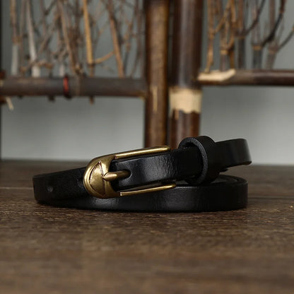 1.5cm Women Belts Copper Pin Buckle Thick Real Cowskin Genuine Leather Belt Female Waistband for Jeans Thin Ladies Belt
