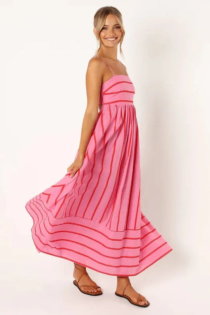 Fashion Stripe Slip Maxi Dress Women 2024 New Elegant Sleeveless Slash Neck Suspender Beach Dress Females Holiday Party Vestidos