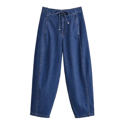 KONDALA Vintage Casual Chic Women Cowboy Suit Zipper Loose Jackets Long Pockets Pants Fashion 2025 Spring Summer Denim Suits