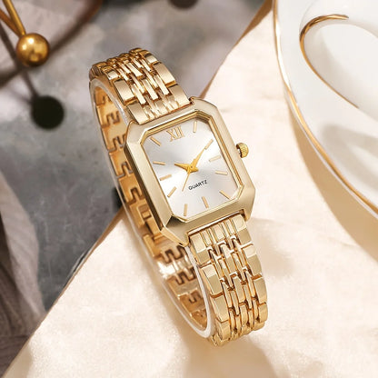 5PCS/Set Elegant Rectangle Women Watches Fashion Ladies Quartz Wristwatch Jewelry Set Reloj Mujer Girls Clock Gift（Without Box）
