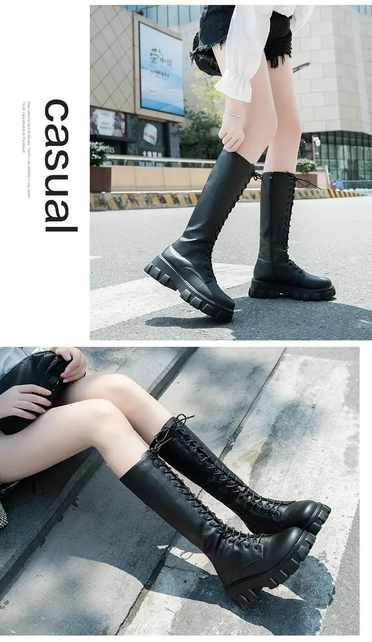 Winter women zipper new long boot Fashion lace up non slip shoes Casual Thick soled trend Boots comfortable ladies shoe Botas