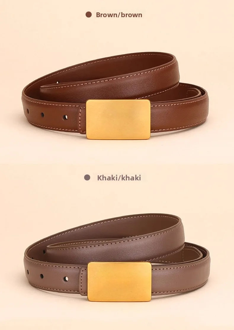 Women's Leather Belt Luxury Brand Waist Chain for Jeans and Dress Retro Pyramid Buckle Double Sided Belts