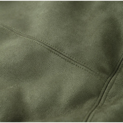 Autumn Women's Green Suede Short Jacket Loose Lapel Zipper Long Sleeve Bomber Coat Female 2025 New Lady High Street Outwears