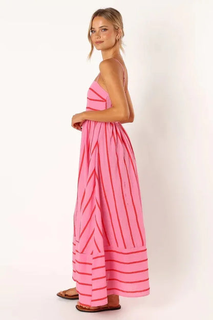 Fashion Stripe Slip Maxi Dress Women 2024 New Elegant Sleeveless Slash Neck Suspender Beach Dress Females Holiday Party Vestidos