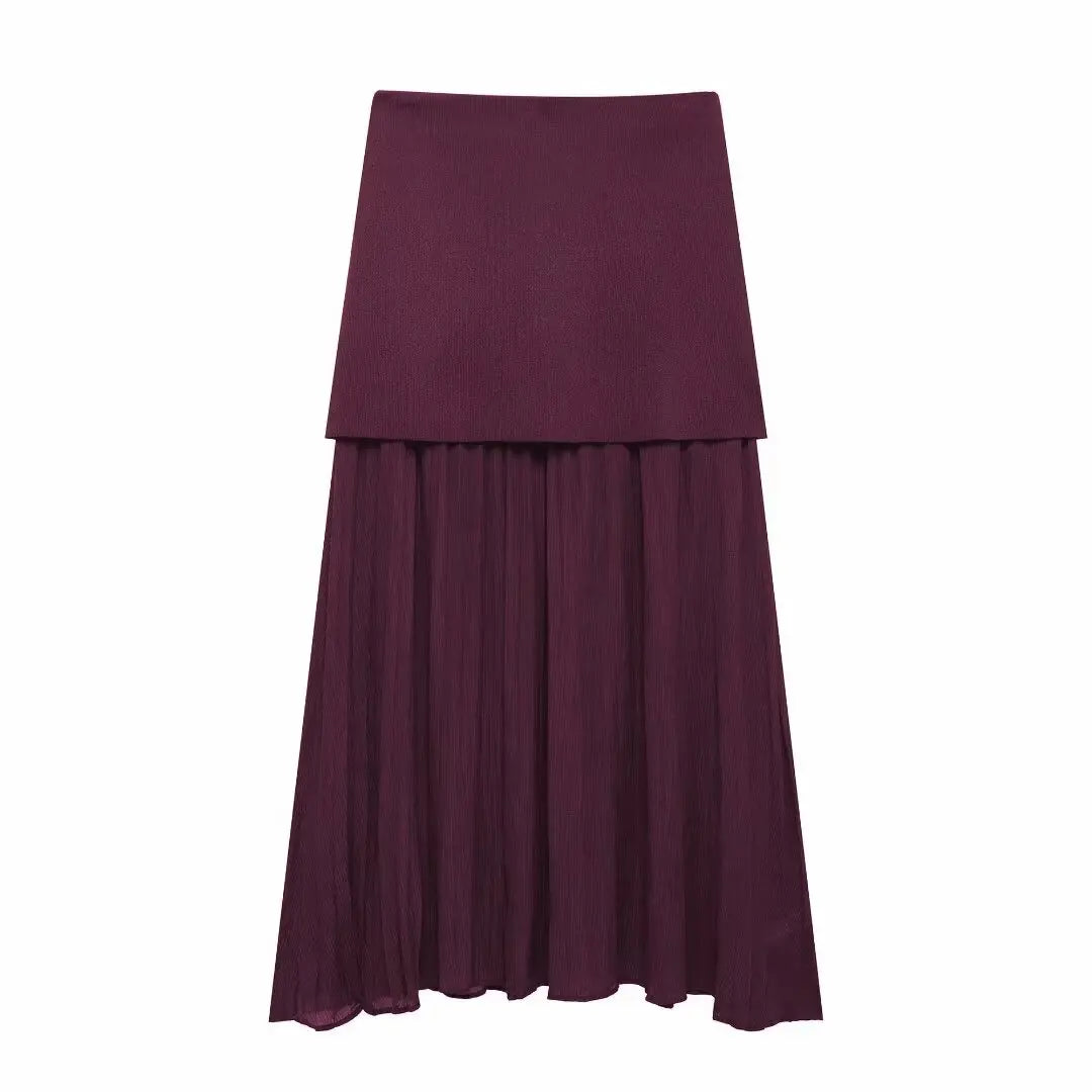 HH Women 2 Piece Skirt Set Elegant V-Neck Sleeveless Button Knitted Vest Top+Splicing High Waist Zipper Ankle-Length Skirts