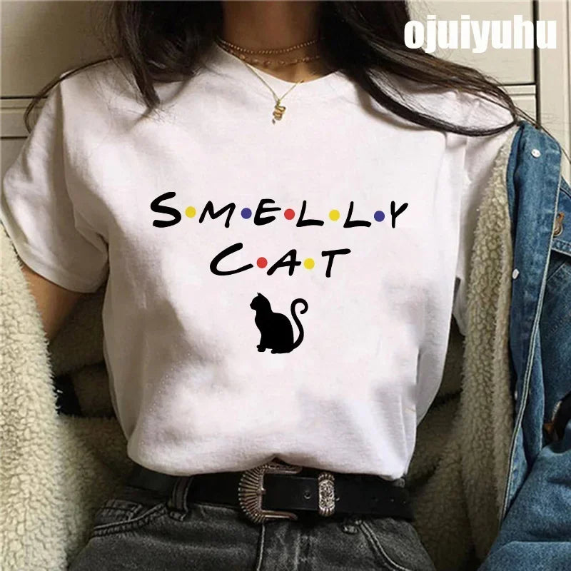 Fashion Friends Tv Show Funny Cartoon Women's T-shirt print ladies T-shirt casual basis O-collar black shirt short sleeve Tshirt