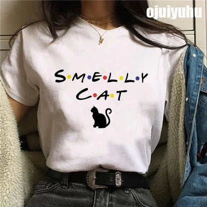 Fashion Friends Tv Show Funny Cartoon Women's T-shirt print ladies T-shirt casual basis O-collar black shirt short sleeve Tshirt