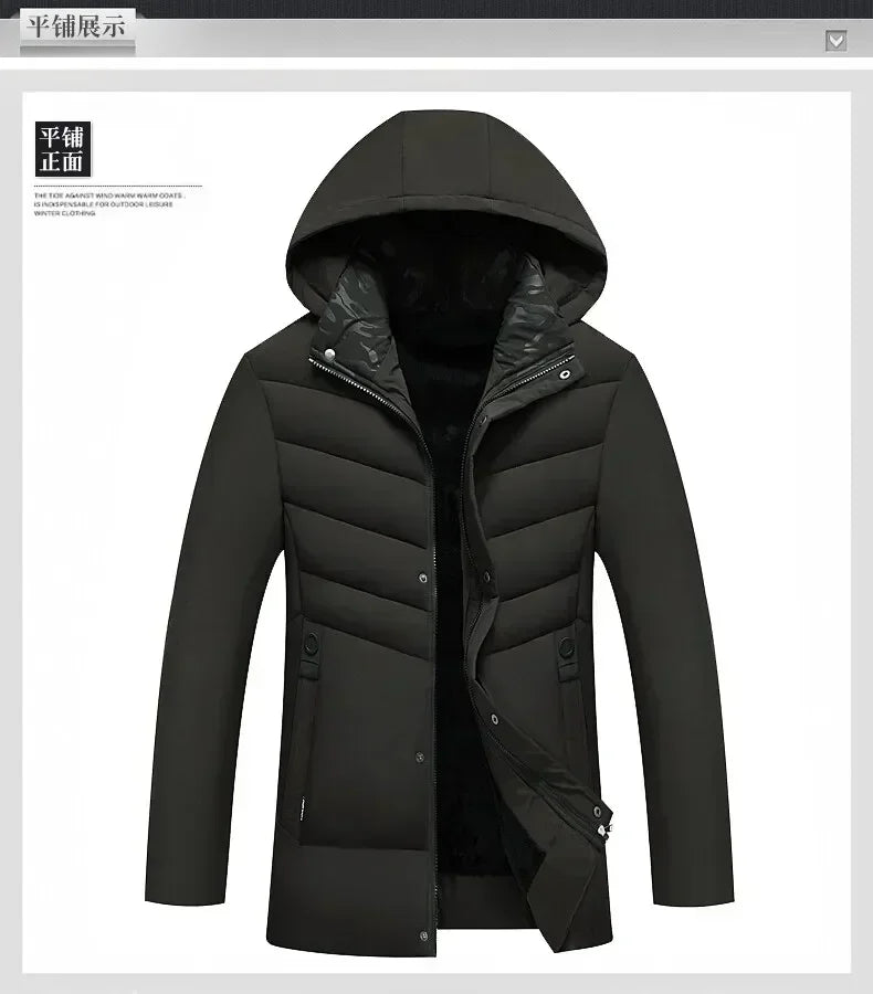 New Fashion Fleece Hooded Winter Coat Men Thick Warm Mens Winter Jacket Windproof Gift For Father Husband Parka Windproof Parkas