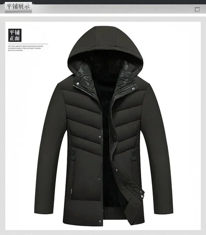 New Fashion Fleece Hooded Winter Coat Men Thick Warm Mens Winter Jacket Windproof Gift For Father Husband Parka Windproof Parkas
