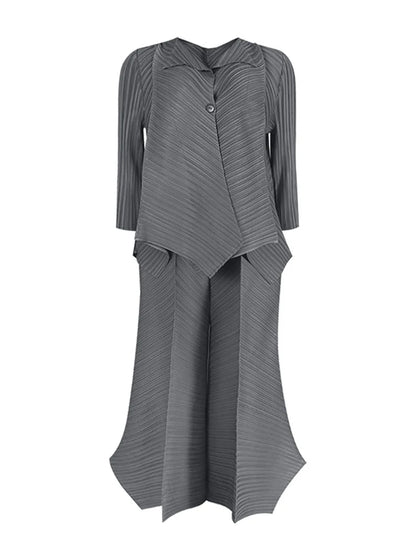 Miyake Pleated Two Piece Sets Spring New Korean Style Single Button Shirt Jacket Harem Pants Loose Designer Aesthetic Clothes
