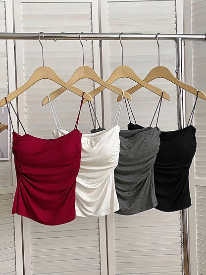 Top Sexy Summer Tank Top Women Spaghetti Strap Sleeveless Vest Camisole Party Bra Tops Club Outfits Skinny Black Crop Top