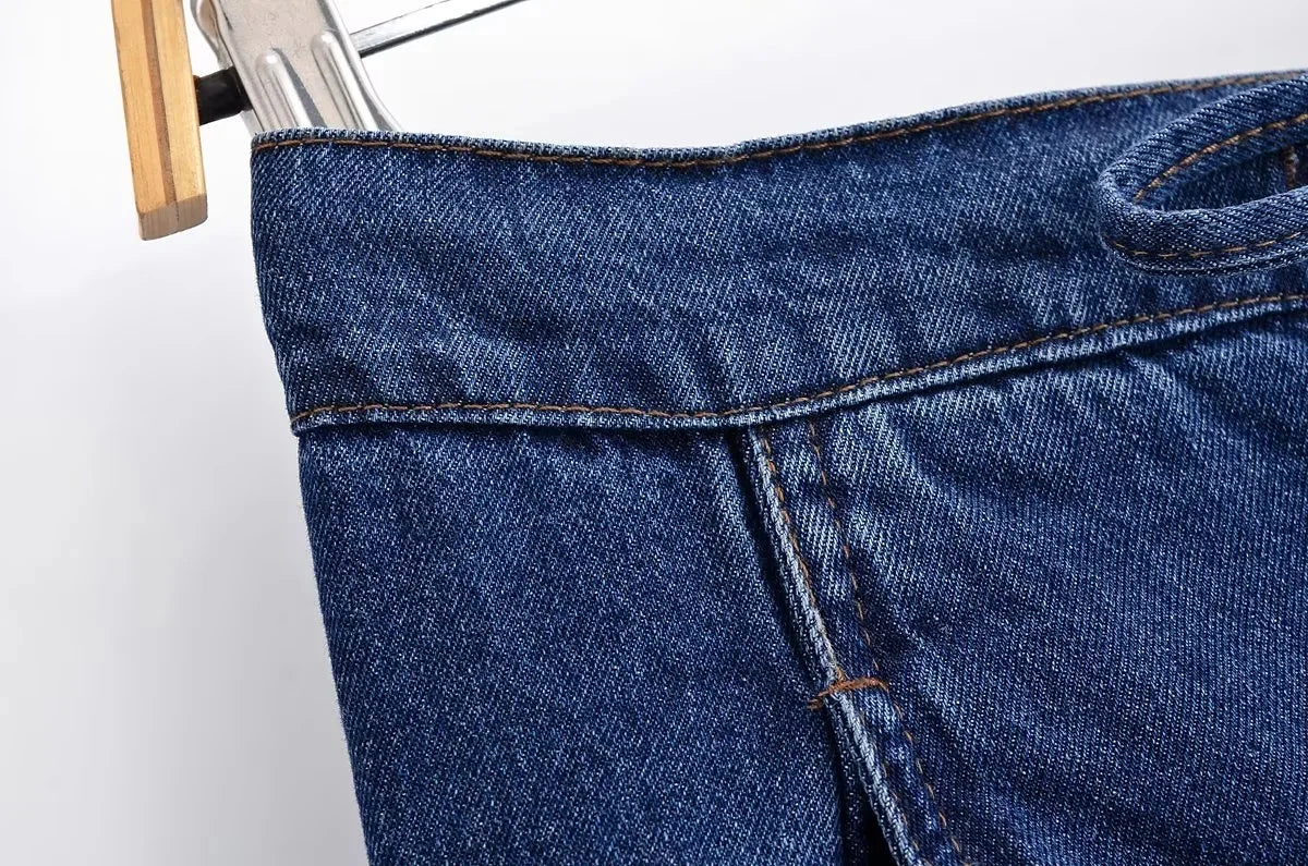 KONDALA Vintage Casual Chic Women Cowboy Suit Zipper Loose Jackets Long Pockets Pants Fashion 2025 Spring Summer Denim Suits